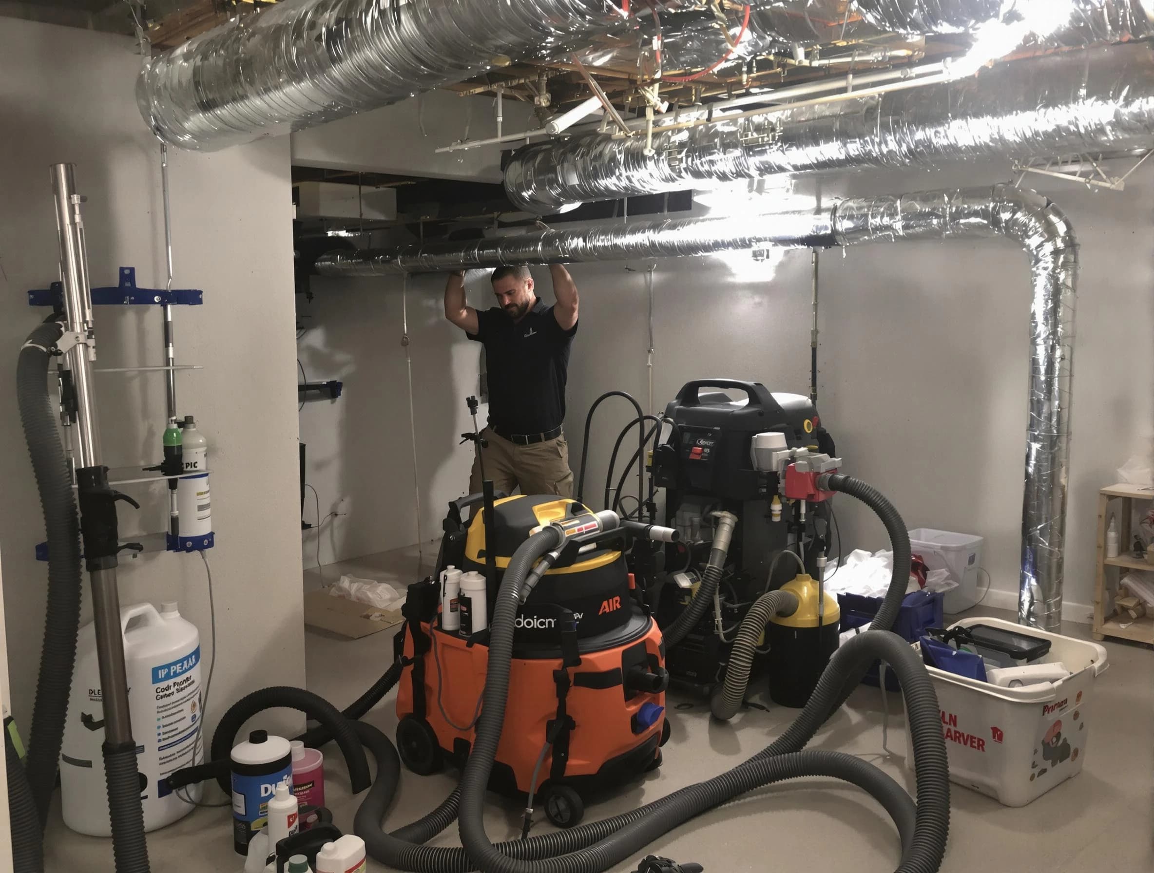 El Cerro Air Duct Cleaning specialist performing professional mold removal from air ducts using safety equipment in El Cerro